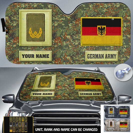 Personalized Germany Soldier/Veteran Camo With Name And Rank Auto Sun Shade - 17230752