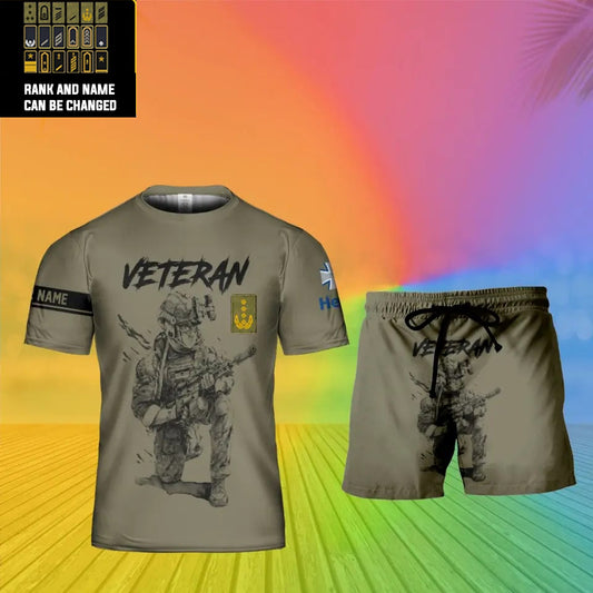 Personalisiertes deutsches Soldaten-/Veteranen-Tarnmuster mit Namen und Rang, Kombi-T-Shirt + Shorts, 3D-Druck – 1720569602