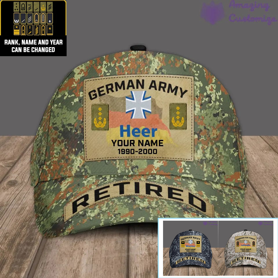 Personalisierter Rang, Jahr und Name Deutscher Soldat/Veteran, Camouflage-Baseballkappe, Veteran – 17202240