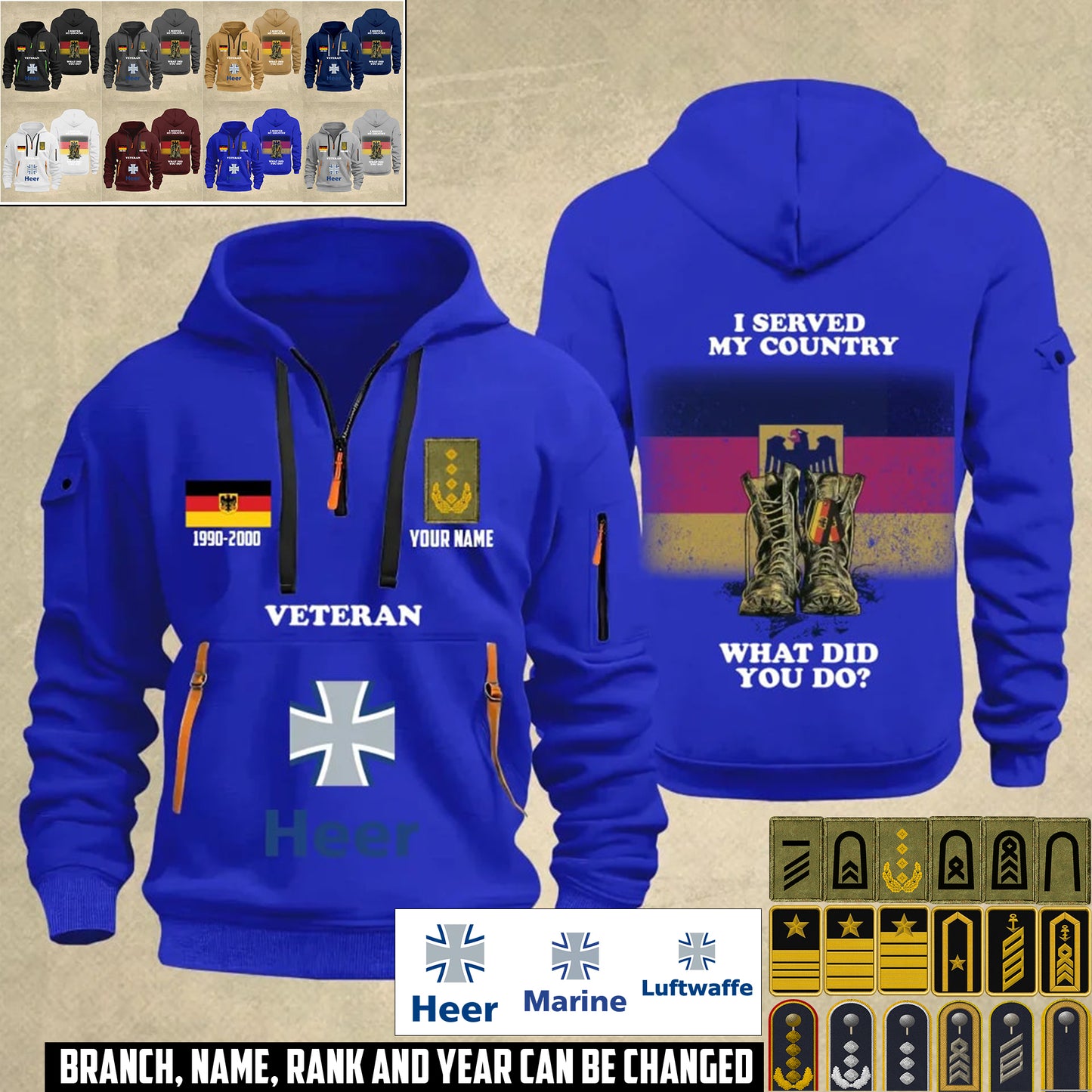 Personalized Germany Soldier/ Veteran With Name, Year And Rank Zip Hoodie Multicolor - 17362944