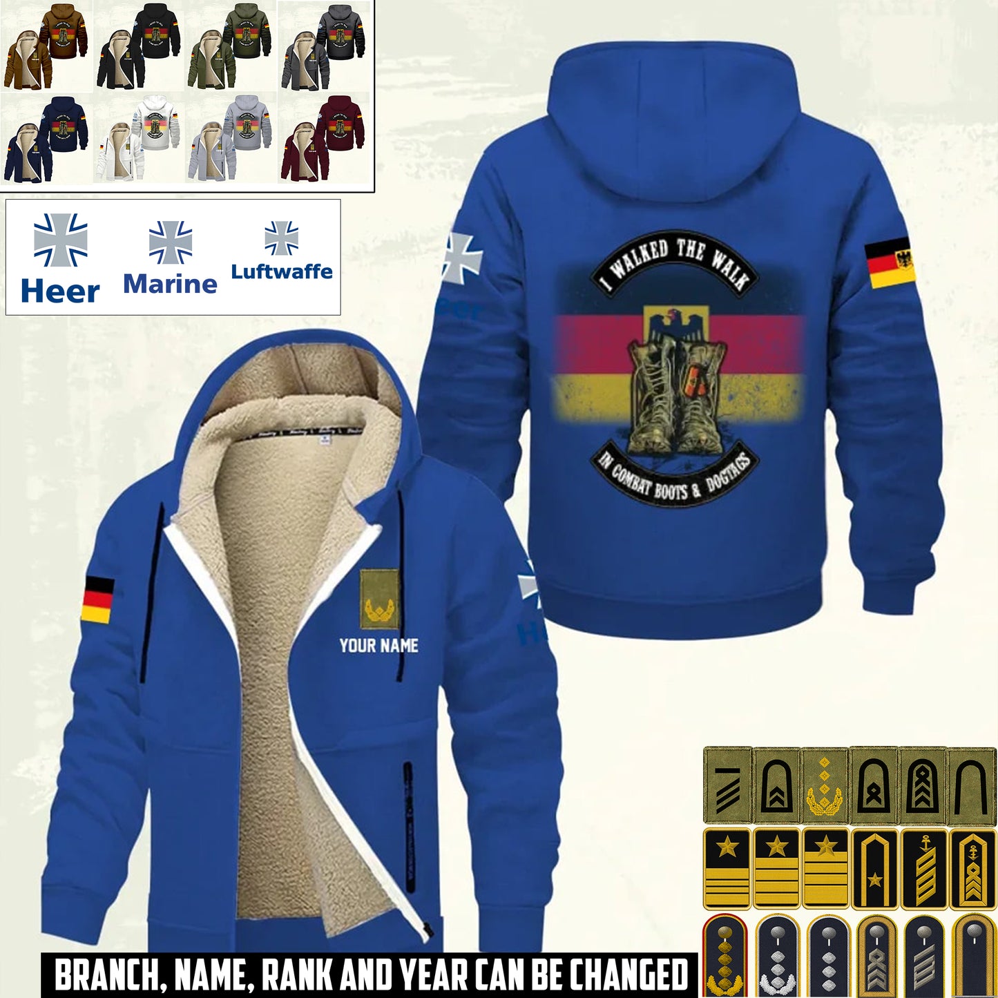 Personalized Germany Soldier/ Veteran With Name And Rank Hoodie Zip Velvet Coat - 17360964