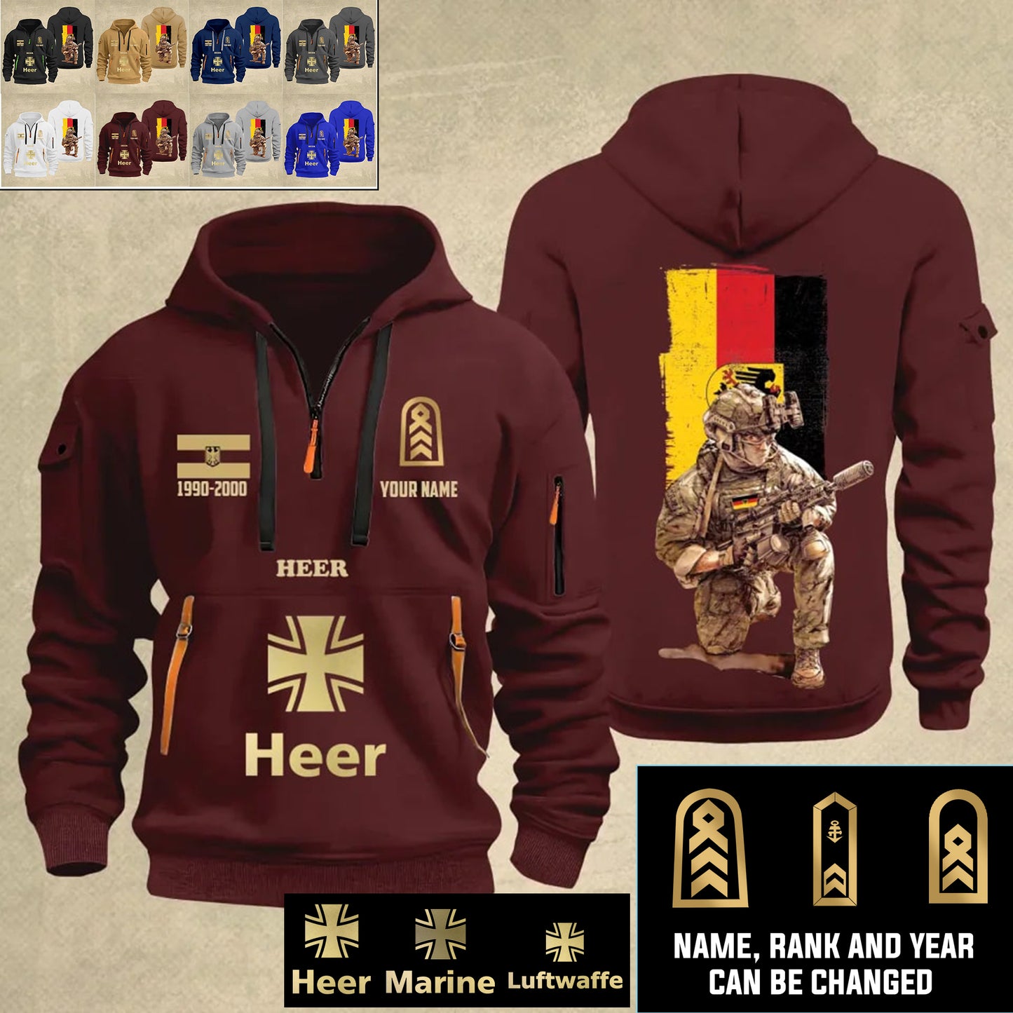 Personalized Germany Soldier/ Veteran With Name, Year And Rank Zip Hoodie Multicolor - 17363808