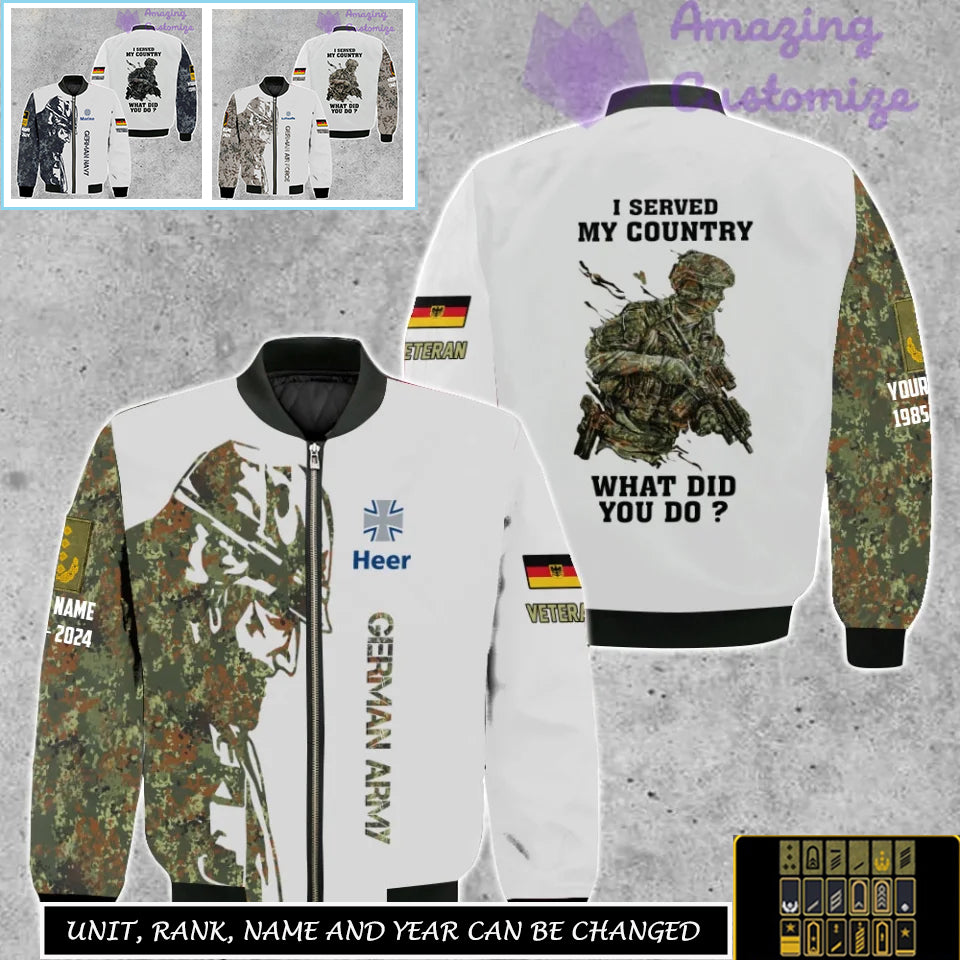 Personalized Germany Soldier/Veteran Camo with Name, Rank Bomber All Over Printed - 17262720