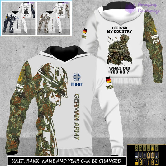 Sweat à capuche personnalisé avec camouflage soldat/vétéran allemand avec nom et grade imprimé sur toute la surface - 17262720