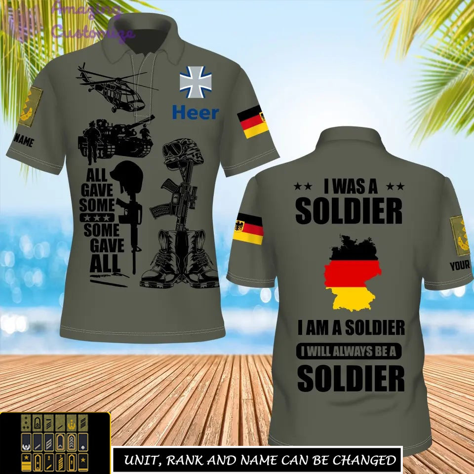 Personalisiertes Poloshirt mit Camouflage-Muster für deutsche Soldaten/Veteranen mit Namen und Rang, komplett bedruckt – 17235936