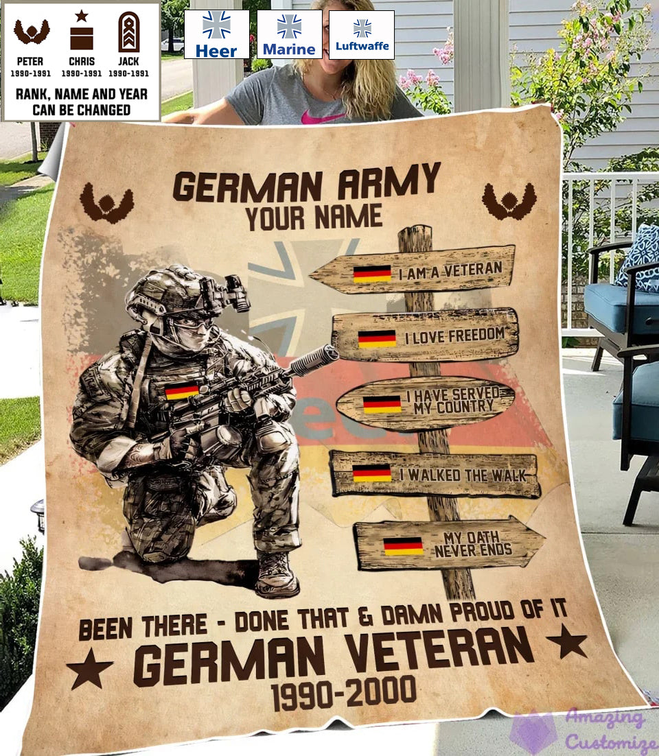 Personalized Germany Soldier/ Veteran With Name, Rank And Year Fleece Blanket 3D Printed - 17289504