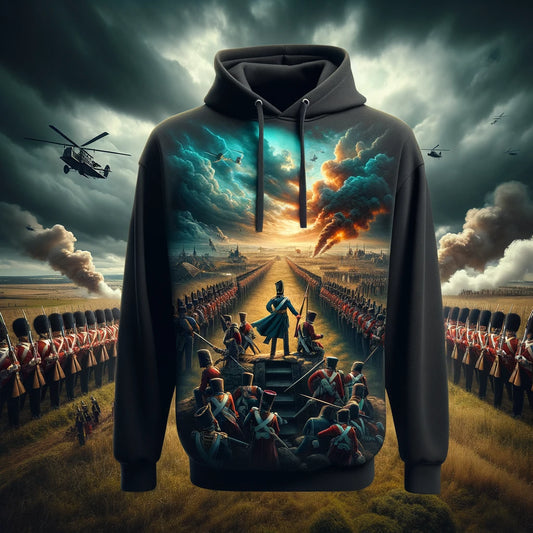 Hoodie emphasizing the Battle of Châteauguay during the War of 1812 with soldiers in period uniforms.