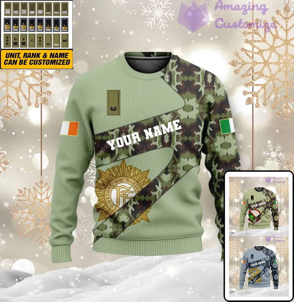 Personalized Ireland Soldier/ Veteran Camo With Name And Rank Ugly Sweater 3D Printed  - 3001240001