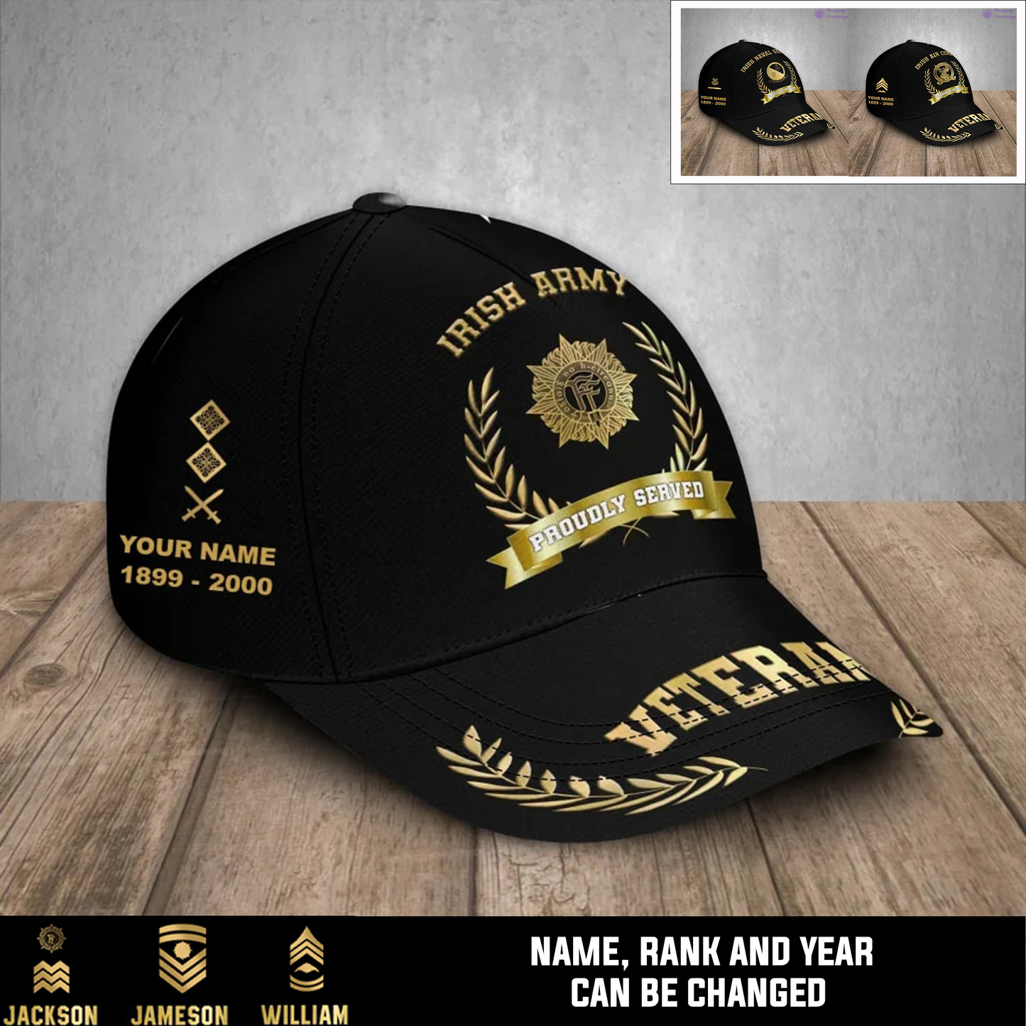 Personalized Rank, Year And Name Ireland Soldier/Veterans Baseball Cap - 17282592