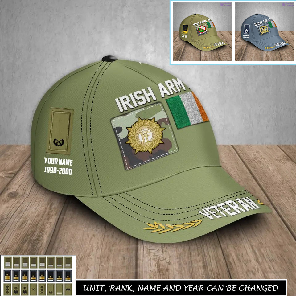 Casquette de baseball personnalisée avec grade, année et nom pour soldat/vétéran irlandais - 17236800