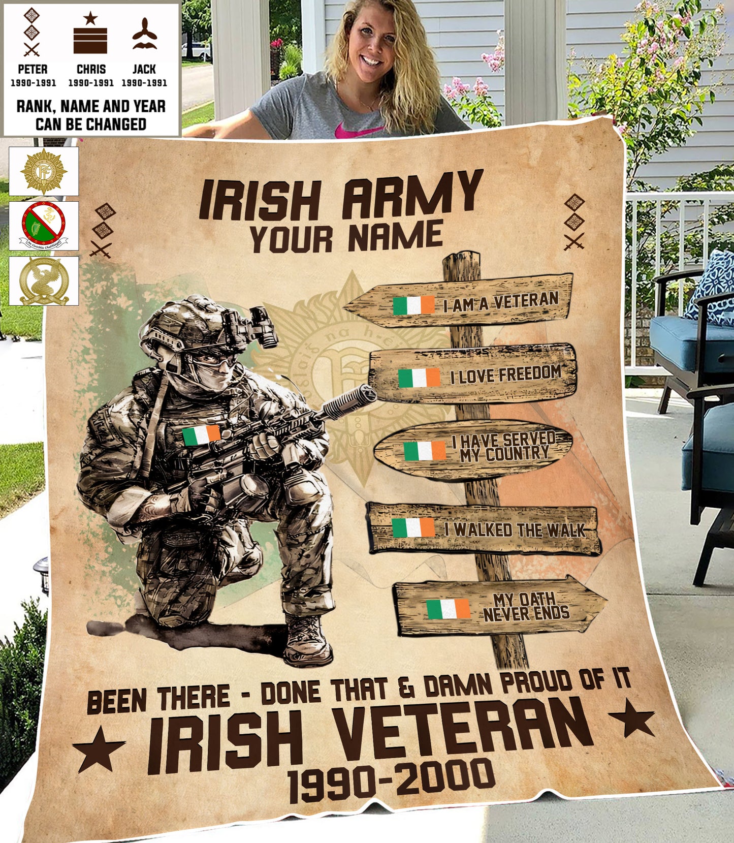 Personalized Ireland Soldier/ Veteran With Name, Rank And Year Fleece Blanket 3D Printed - 17289504