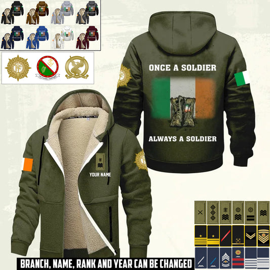 Personalized Ireland Soldier/ Veteran With Name And Rank Hoodie Zip Velvet Coat - 17359488