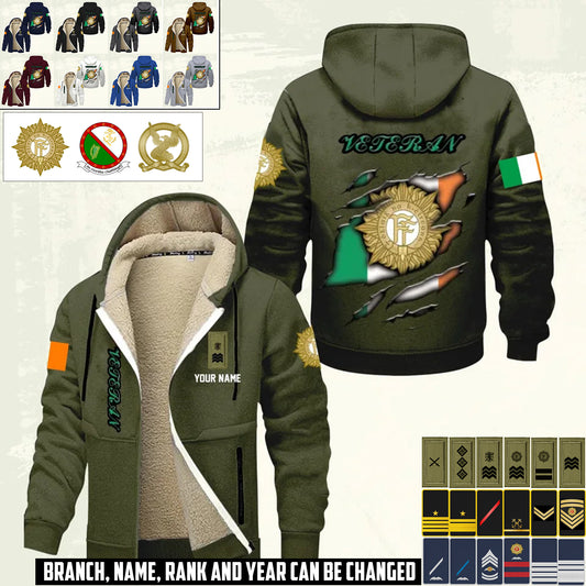 Personalized Ireland Soldier/ Veteran With Name And Rank Hoodie Zip Velvet Coat - 17367264