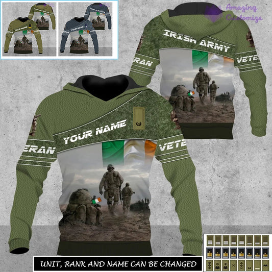 Personalisierter irischer Soldat/Veteranen-Hoodie im Camouflage-Stil mit Namen und Rang, komplett bedruckt – 17267904