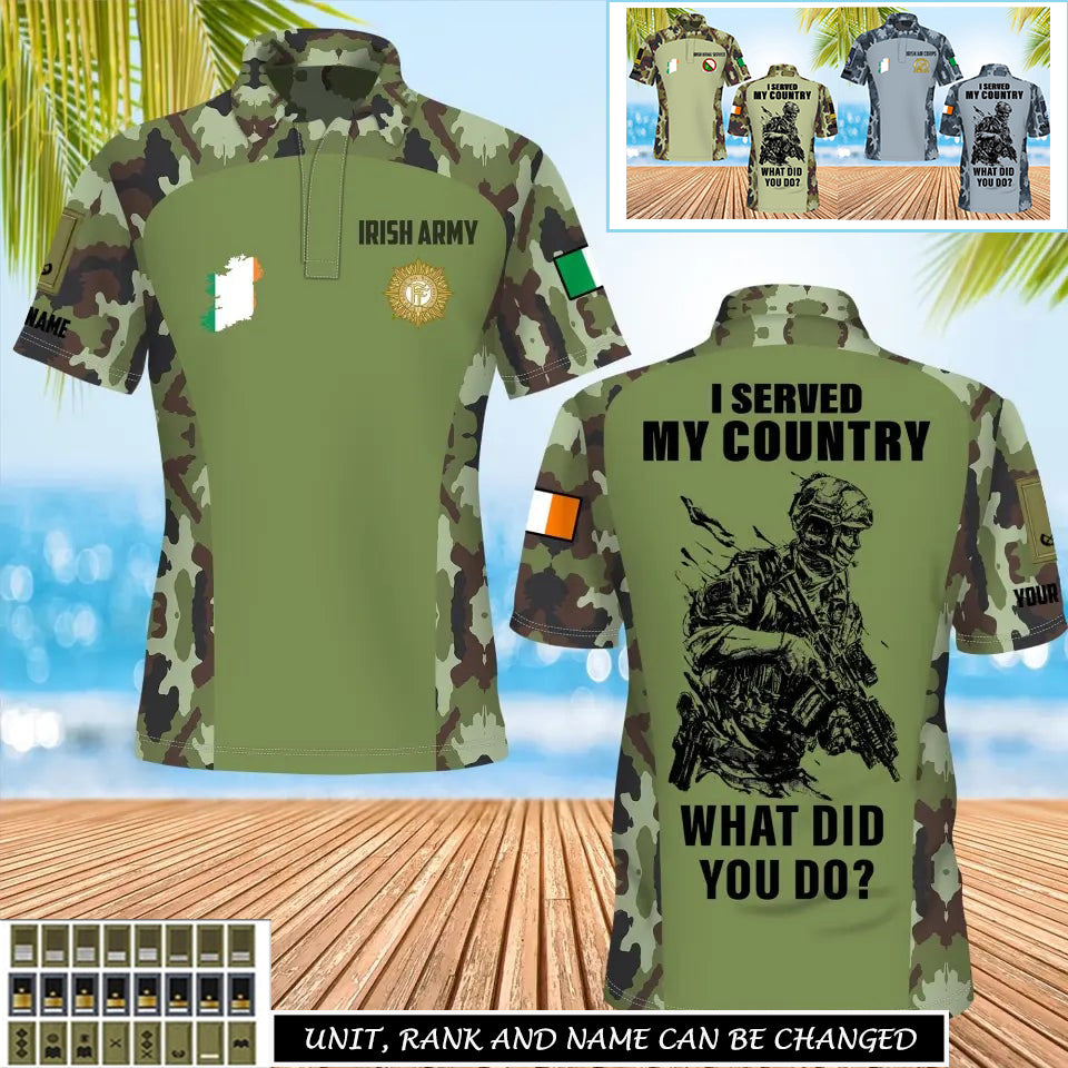 Personalized Ireland Soldier/Veteran Camo with Name, Rank POLO All Over Printed - 17234208