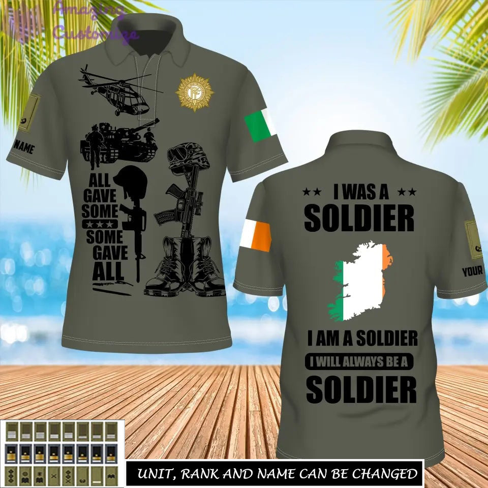 Personalisiertes irisches Soldaten-/Veteranen-Tarnmuster mit Namen und Rang, Poloshirt komplett bedruckt – 17235936