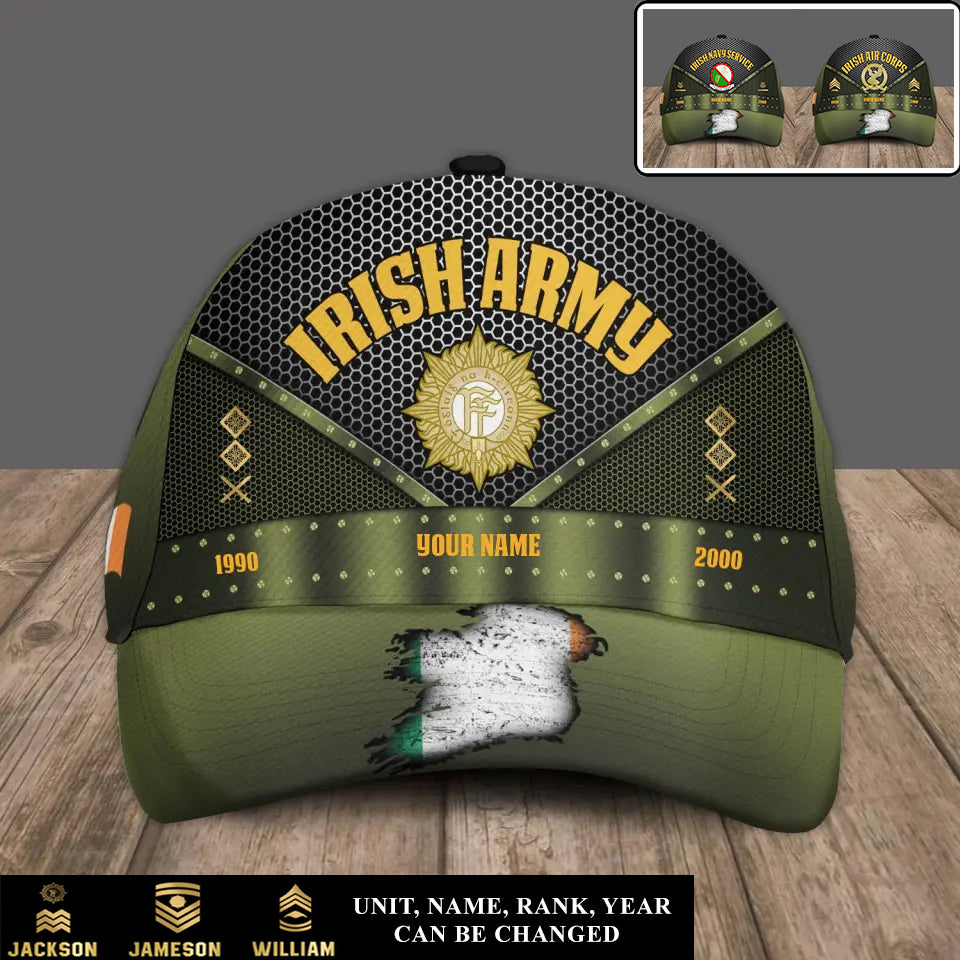 Casquette de baseball personnalisée avec grade, année et nom pour soldat/vétéran irlandais - 17240256