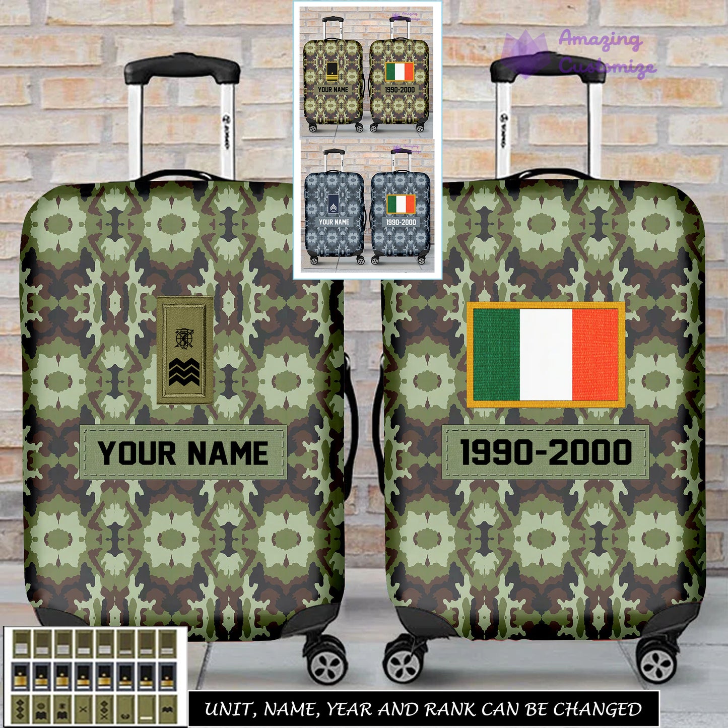 Personalized Ireland Soldier/ Veteran With Name, Year And Rank Luggage Cover All Over Printed - 17294688