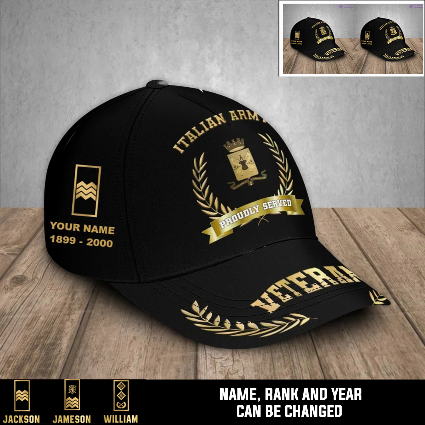 Personalized Rank, Year And Name Italy Soldier/Veterans Baseball Cap - 17282592