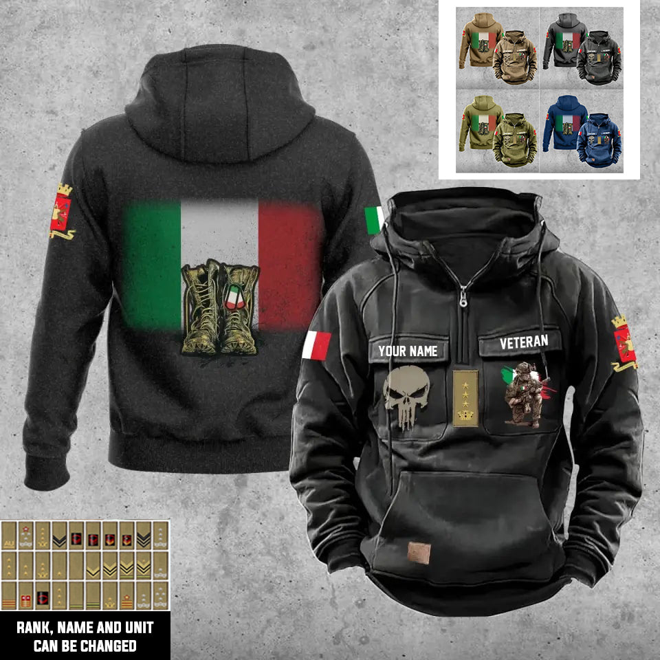 Personalisierter italienischer Soldat/Veteran mit Rang und Namen, Vintage-Kapuzenpullover, komplett bedruckt – 17203968