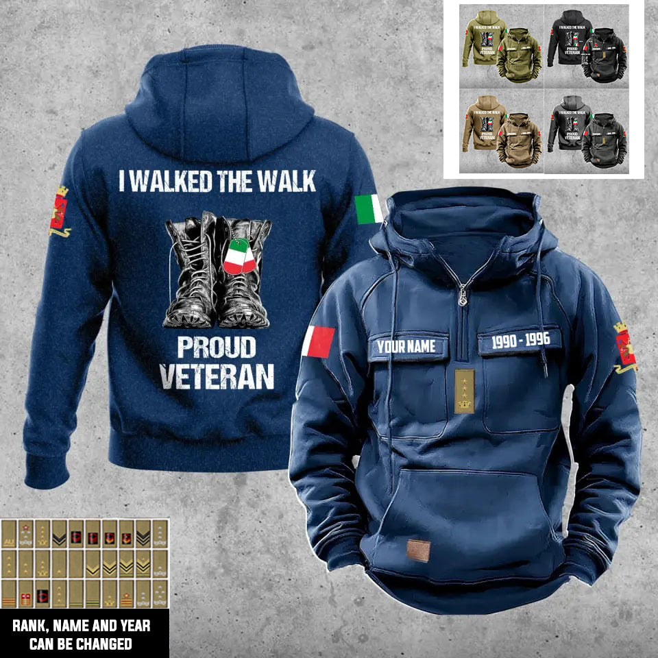 Personalisierter italienischer Soldat/Veteran mit Rang, Jahr und Namen, Vintage-Kapuzenpullover mit Rundumdruck – 17219520