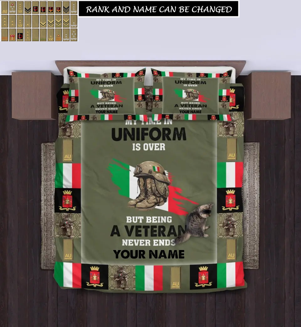 Personalized Italy Soldier/ Veteran Camo With Name And Rank Bedding Set - 17243712