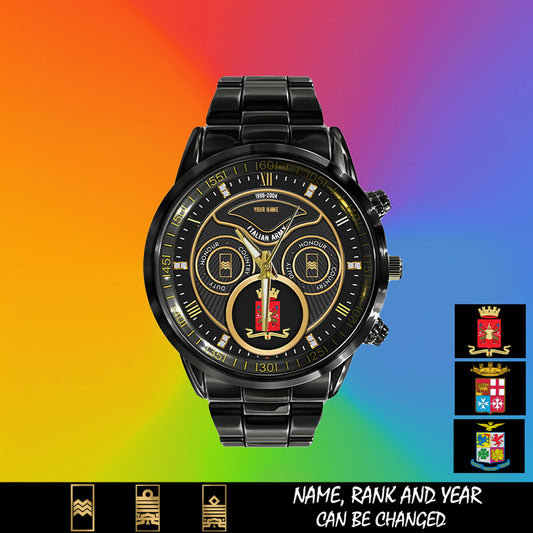 Personalized Italy Soldier/ Veteran With Name, Rank And Year Black Stainless Steel Watch - 17286660 - Gold Version