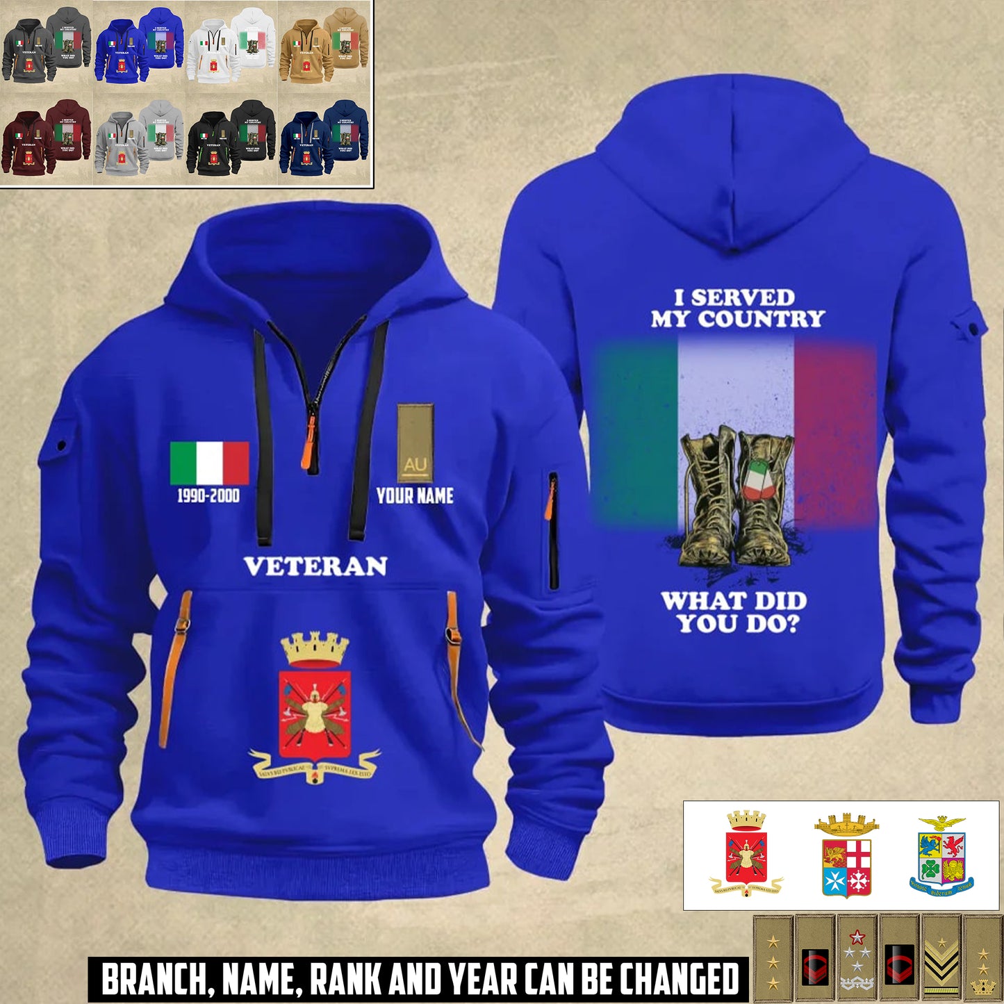 Personalized Italy Soldier/ Veteran With Name, Year And Rank Zip Hoodie Multicolor - 17362944