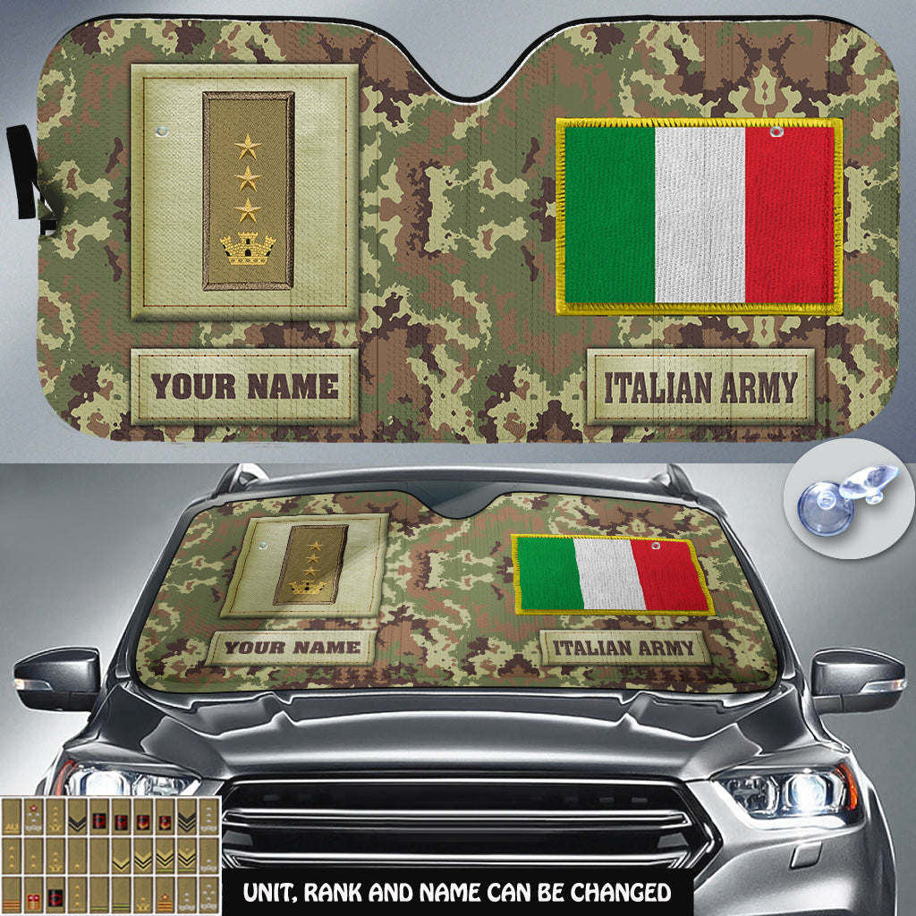 Personalized Italy Soldier/Veteran Camo With Name And Rank Auto Sun Shade - 17230752