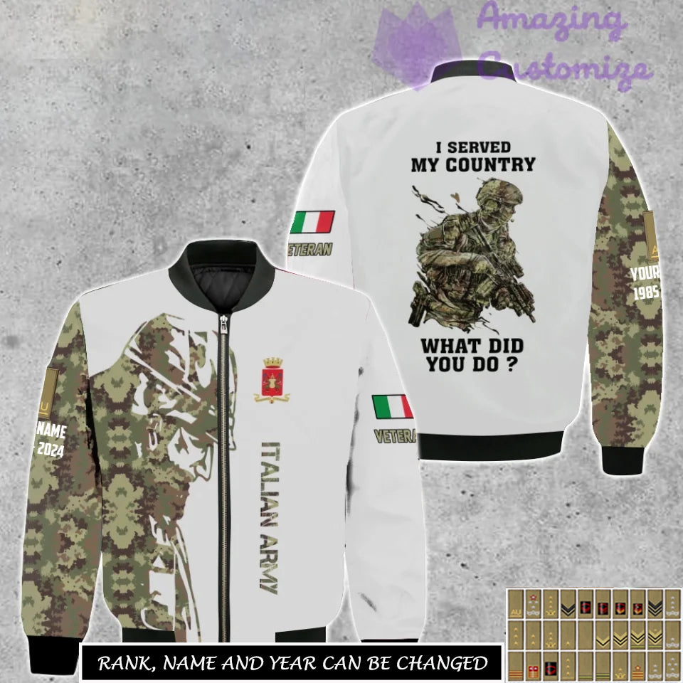 Personalized Italy Soldier/Veteran Camo with Name, Rank Bomber All Over Printed - 17262720