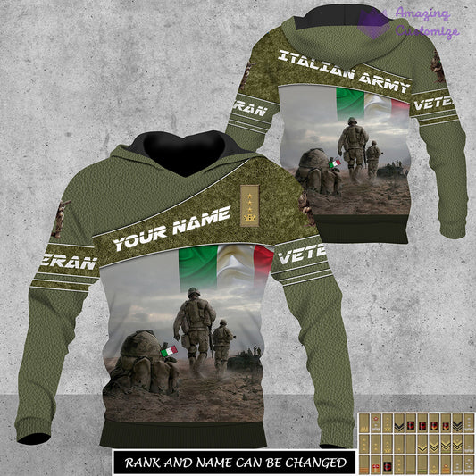 Sweat à capuche personnalisé avec camouflage soldat/vétéran italien avec nom et grade imprimé sur toute la surface - 17267904