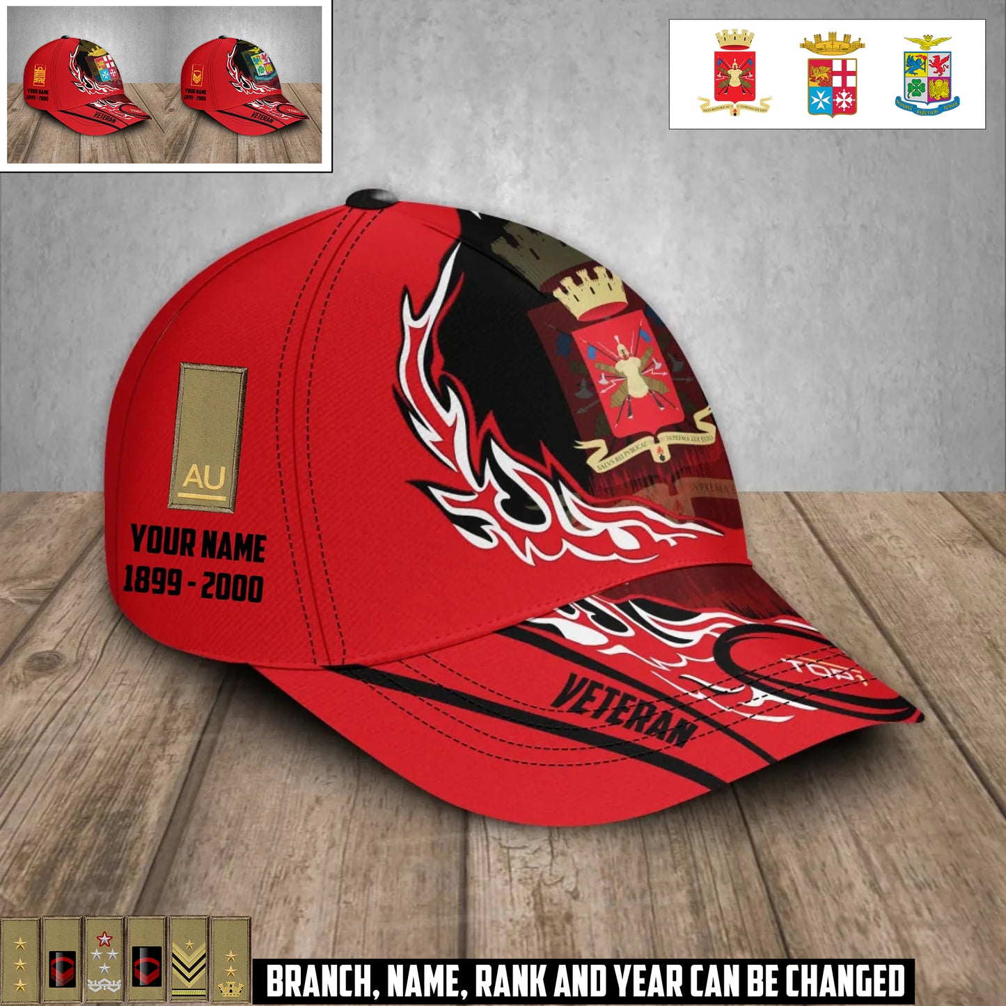 Personalized Rank, Year And Name Italy Soldier/Veterans Baseball Cap - 17371584