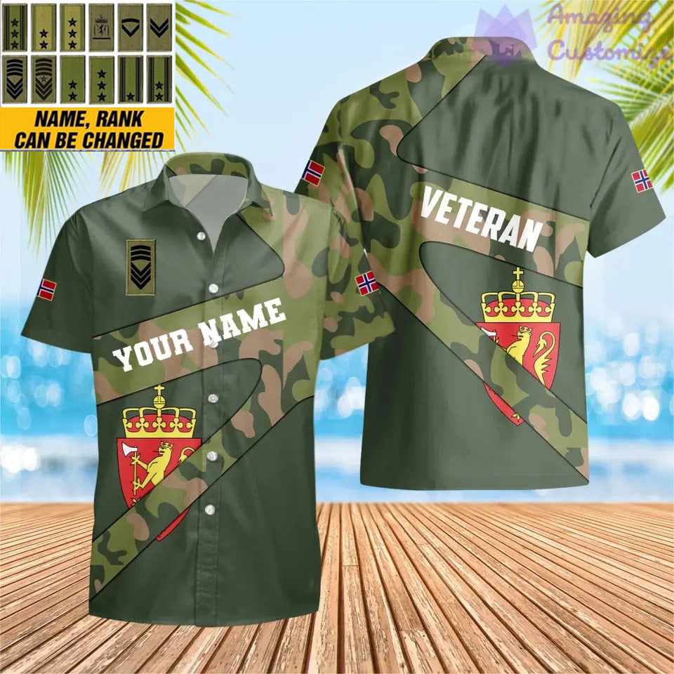 T-shirt Hawaï personnalisé avec camouflage soldat/vétéran norvégien avec nom et grade imprimé en 3D - 2601240001