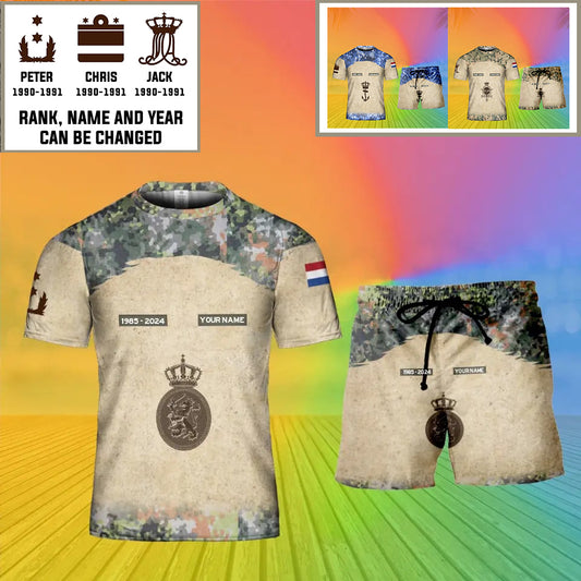 Personalized Netherland Soldier/ Veteran Camo With Name And Rank Combo T-Shirt + Short 3D Printed  - 04072401UT