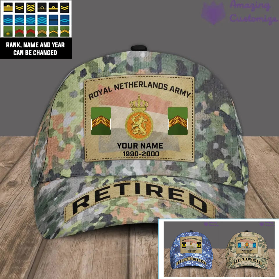 Personalized Rank, Year And Name Netherland Soldier/Veterans Camo Baseball Cap Veteran - 17202240