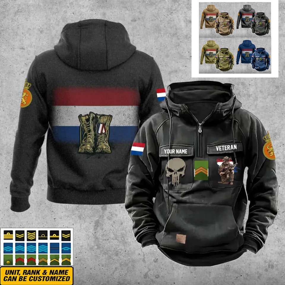 Personalisierter niederländischer Soldat/Veteran mit Rang und Namen, Vintage-Kapuzenpullover, komplett bedruckt – 17203968