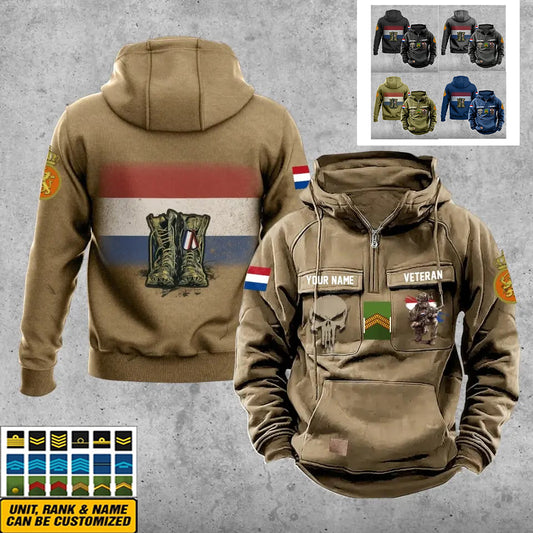 Sweat à capuche vintage personnalisé avec nom et grade pour soldat/vétéran des Pays-Bas - 17203968