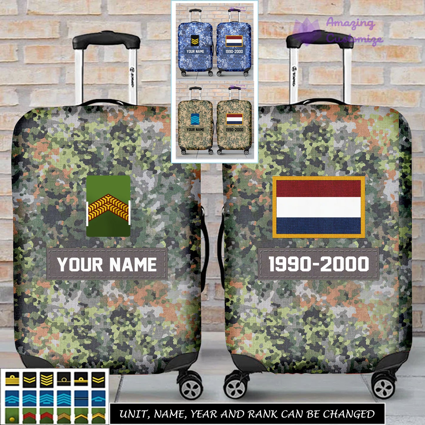 Personalized Netherlands Soldier/ Veteran With Name, Year And Rank Luggage Cover All Over Printed - 17294688