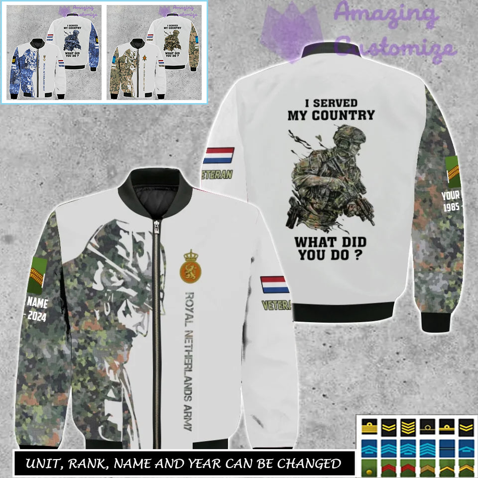 Personalized Netherlands Soldier/Veteran Camo with Name, Rank Bomber All Over Printed - 17262720