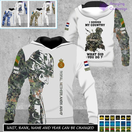 Sweat à capuche personnalisé avec camouflage soldat/vétéran des Pays-Bas avec nom et grade imprimé sur toute la surface - 17262720