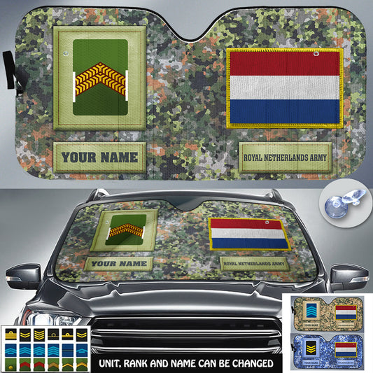 Personalized Netherlands Soldier/Veteran Camo With Name And Rank Auto Sun Shade - 17230752