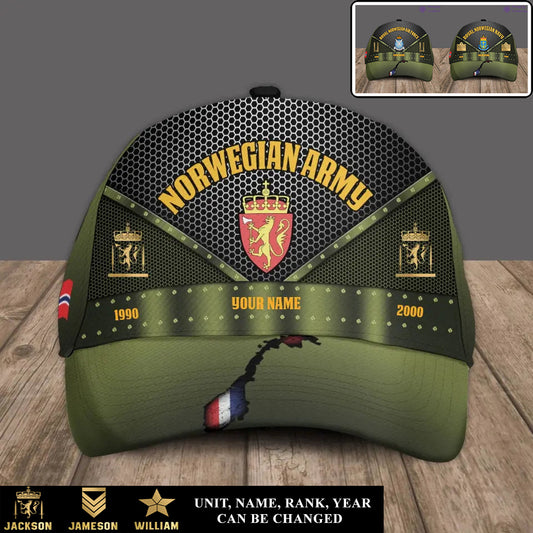 Casquette de baseball personnalisée avec grade, année et nom pour soldat/vétéran norvégien - 17240256