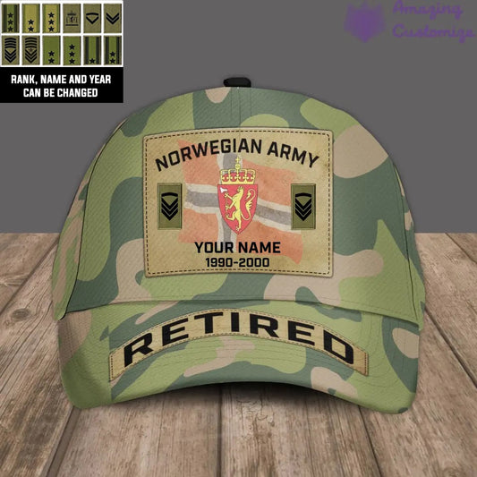 Casquette de baseball camouflage personnalisée avec rang, année et nom pour soldat/vétéran norvégien - 17202240