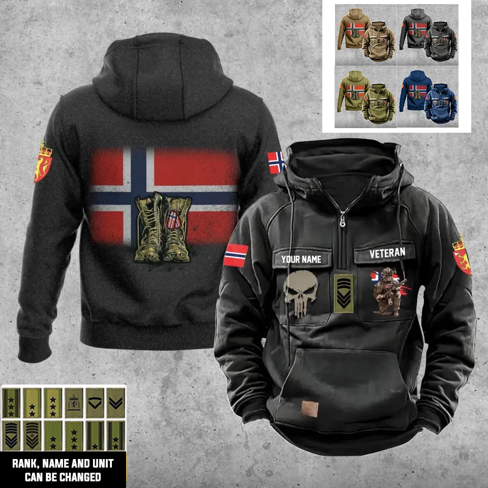 Personalisierter norwegischer Soldat/Veteran mit Rang und Namen, Vintage-Kapuzenpullover, komplett bedruckt – 17203968