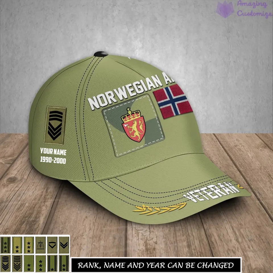 Baseballkappe mit Camouflage-Muster für norwegische Soldaten/Veteranen mit Rang, Jahr und Namen – 17236800