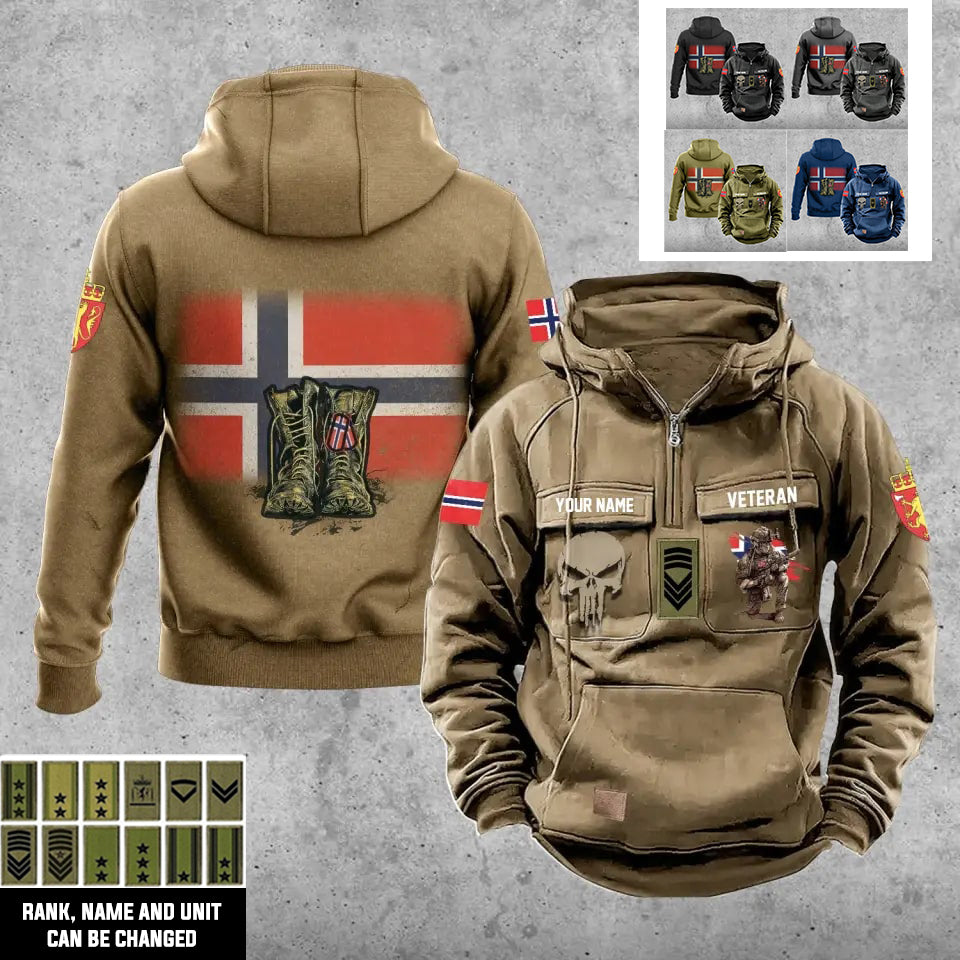 Personalisierter norwegischer Soldat/Veteran mit Rang und Namen, Vintage-Kapuzenpullover, komplett bedruckt – 17203968