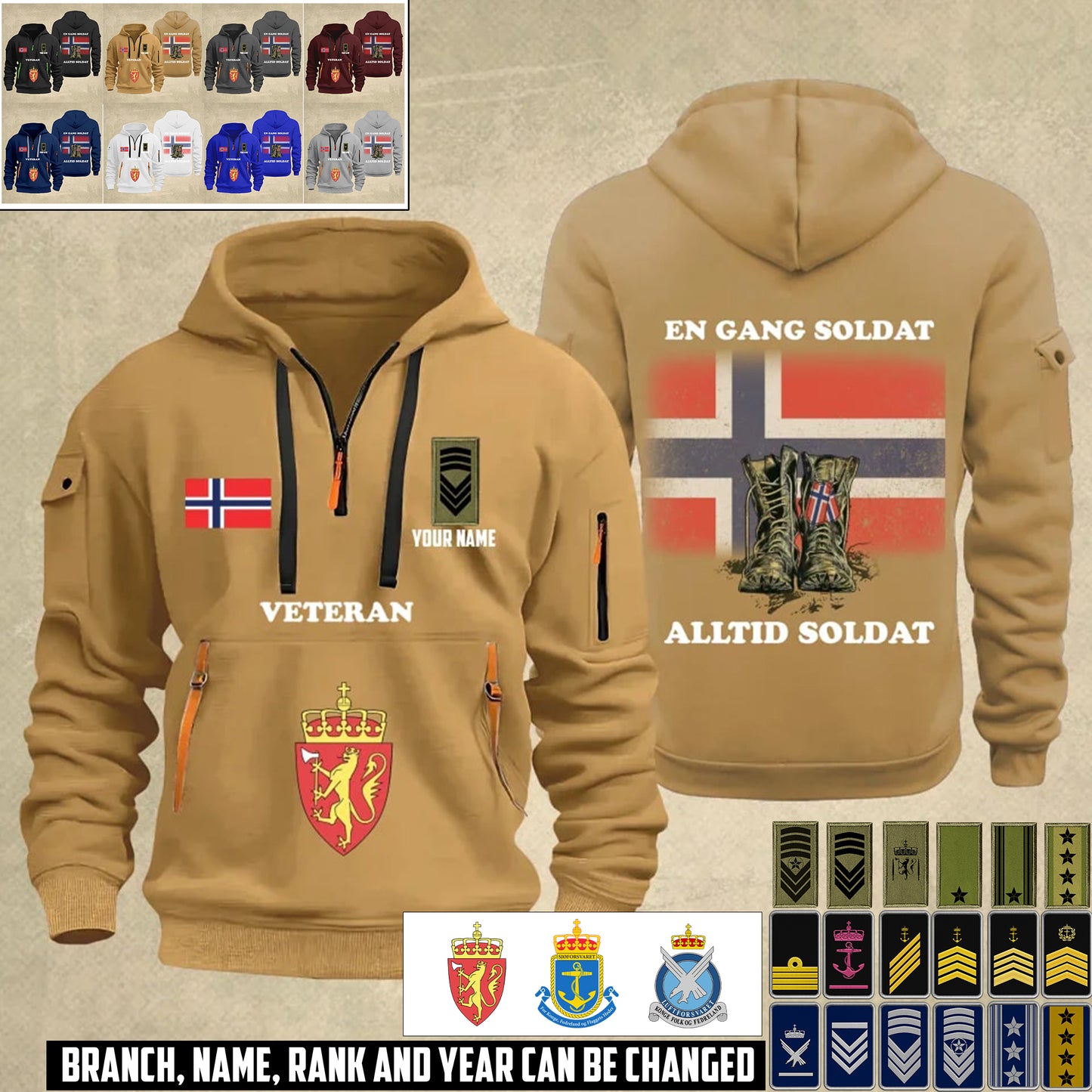 Personalized Norway Soldier/ Veteran With Name And Rank Zip Hoodie Multicolor - 17358624