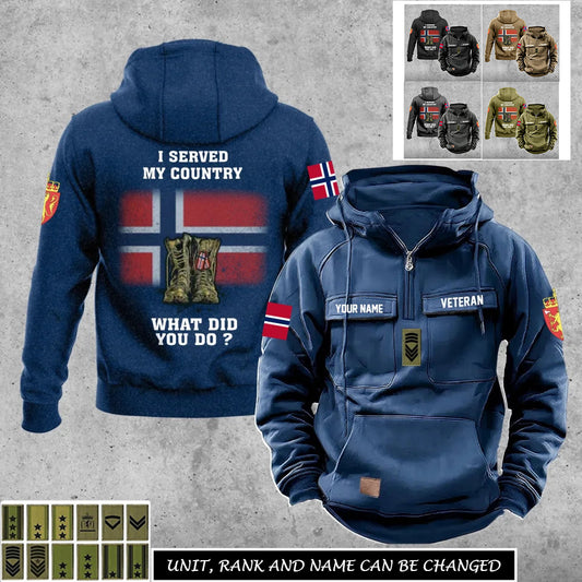 Personalisierter norwegischer Soldat/Veteran mit Rang, Namen, Vintage-Kapuzenpullover mit Rundumdruck – 17270496