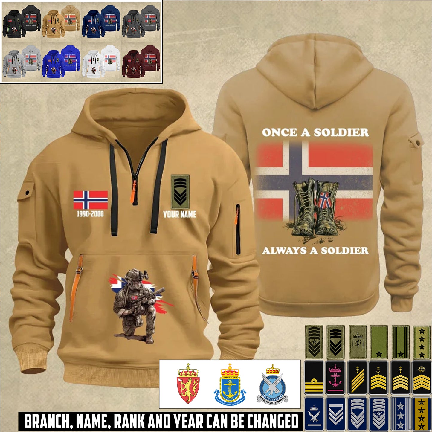 Personalized Norway Soldier/ Veteran With Name, Year And Rank Zip Hoodie Multicolor - 17353440