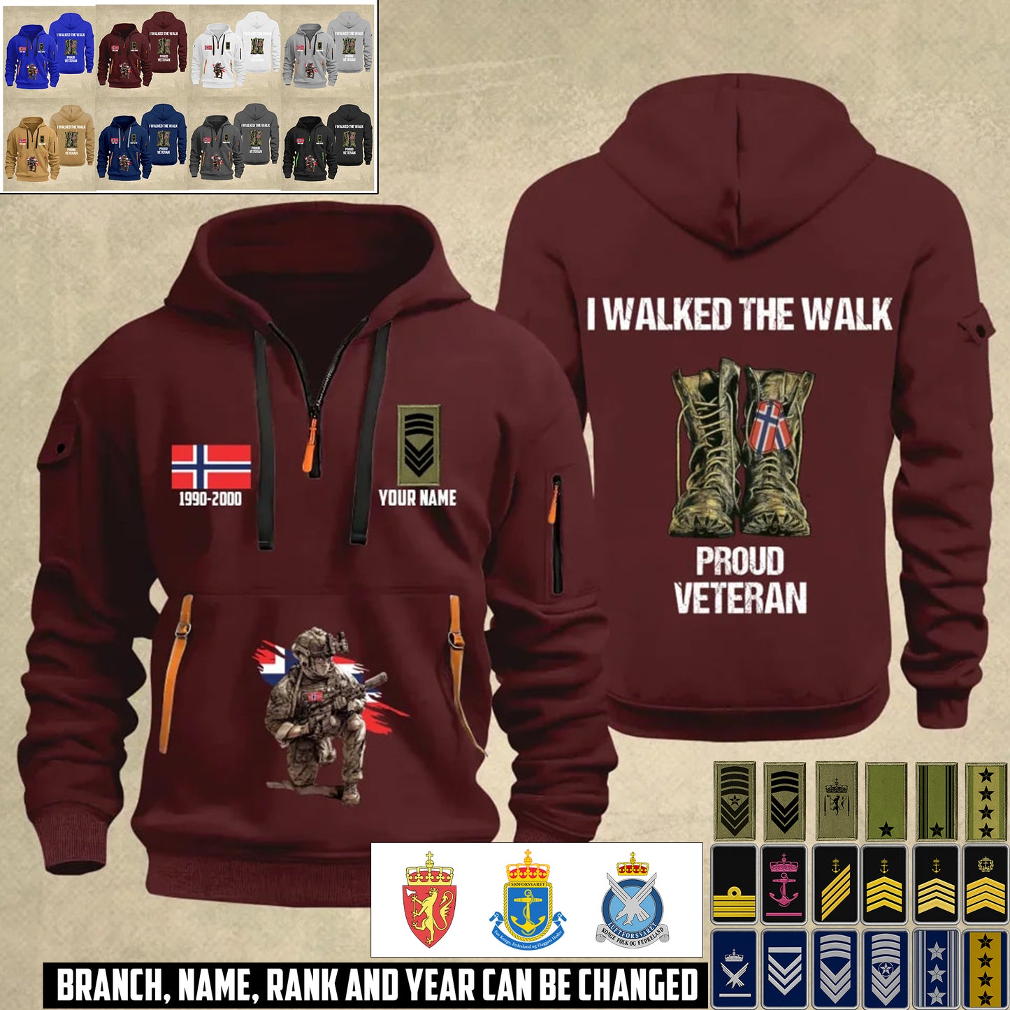 Personalized Norway Soldier/ Veteran With Name, Year And Rank Zip Hoodie Multicolor - 17355168